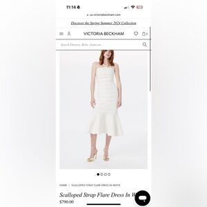 Victoria Beckham Scalloped Strap White Midi Dress Size S